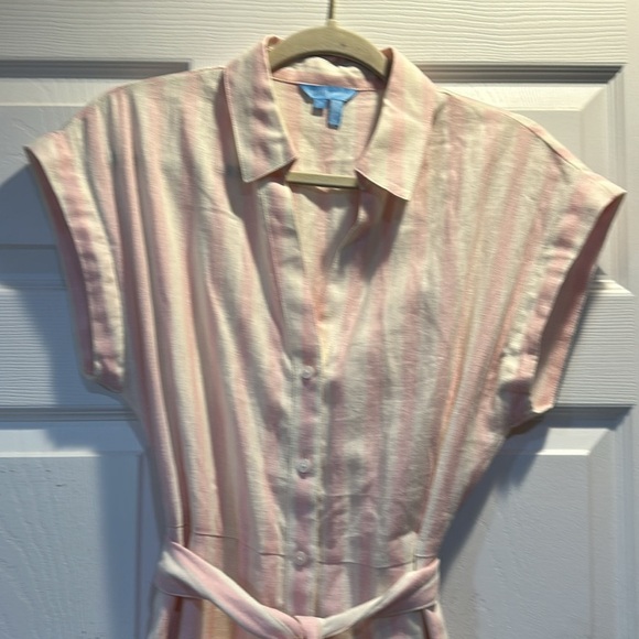 Draper James Trisha Linen Button Front Shirt Dress S Cabana Stripe Pink - Picture 4 of 8